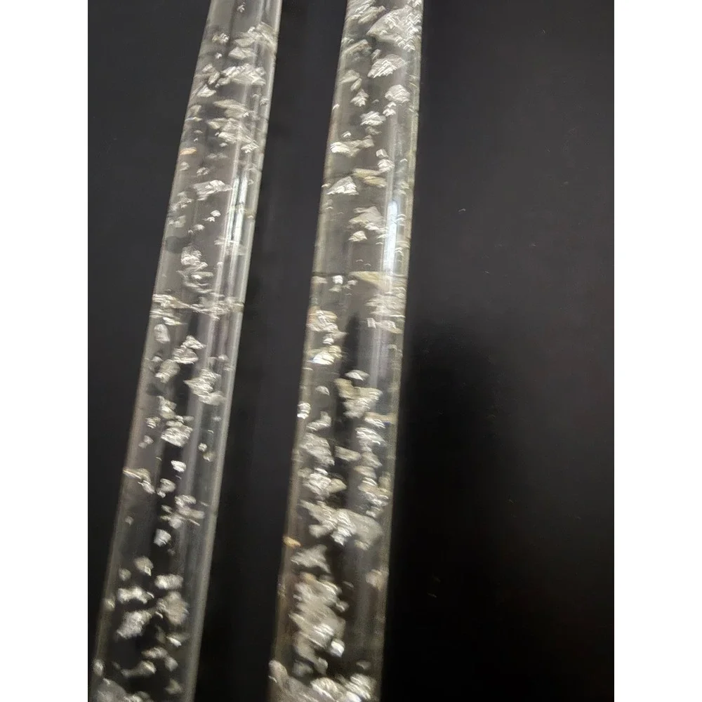 Vintage Gorham Acrylic Silver Leaf Flake 12 Inch Taper Candles Set MCM Lucite